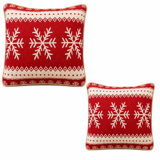 BESTPYSANKY; Set of 2 White Snowflakes on Red Christmas Throw Cushion Pillow Covers; Category:Christmas Pillows; Image:1